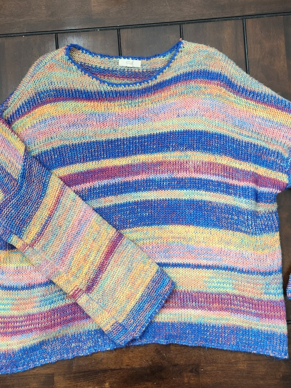 Easel Multicolor Knit Sweater with Bright Blue Trim